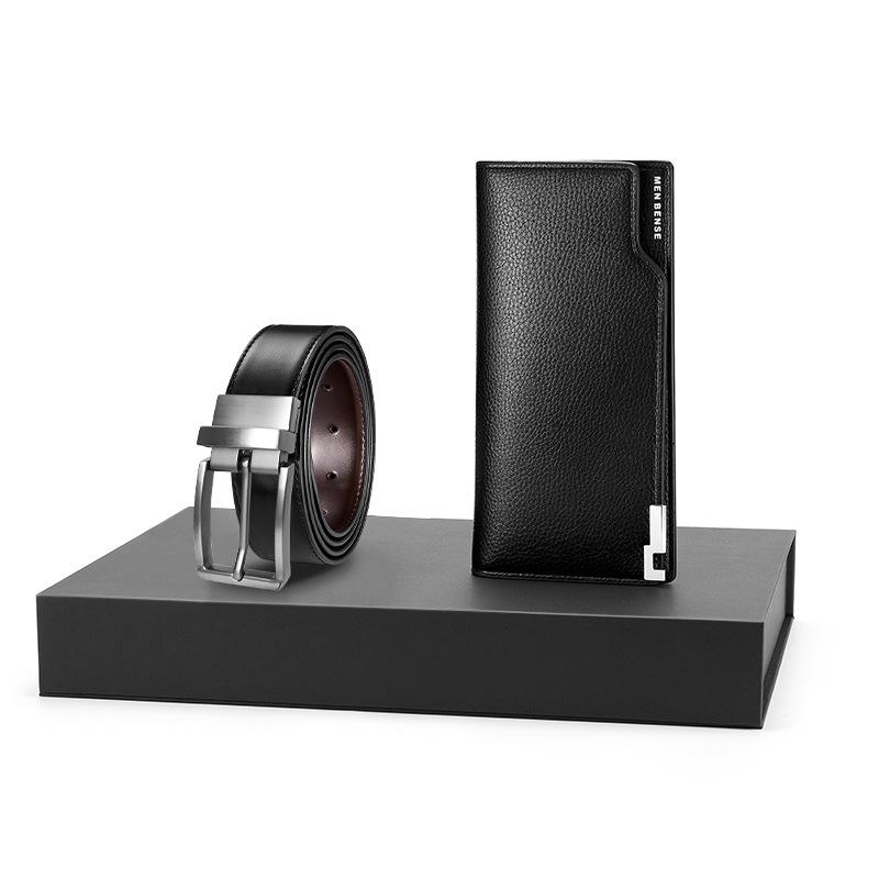 Double-Sided Two-Color Leather Pin Buckle Wallet Belt Men'S Casual High-End Gift Cowhide Belt Gift Box Business