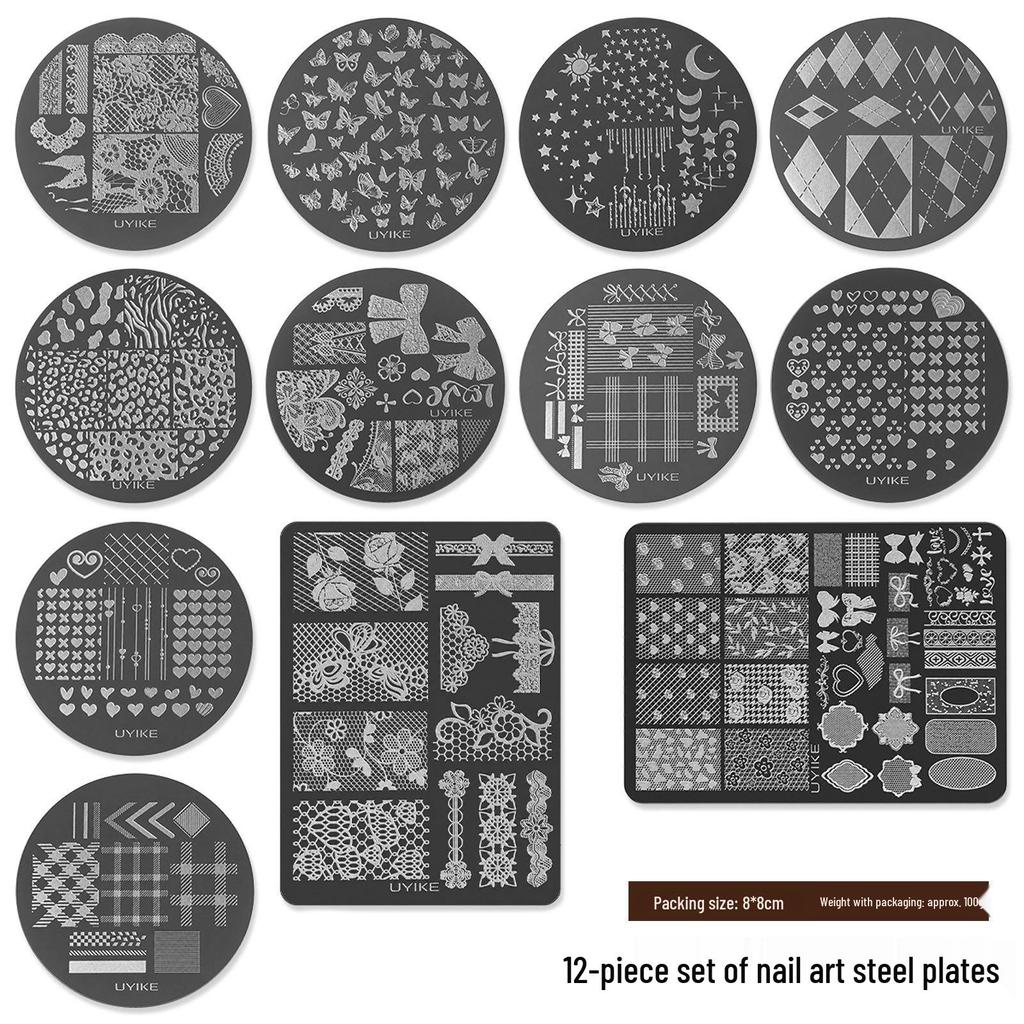 Nail Art Stamping Plates - Star, Polka Dot, Lines, Grid Lace Textures