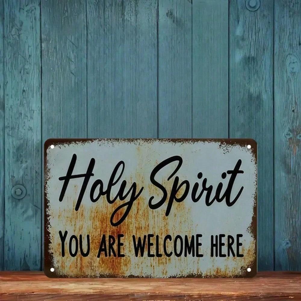 Christian Holy Spirit Welcome Metal Sign Vintage Wall Art Religious Decor Tin