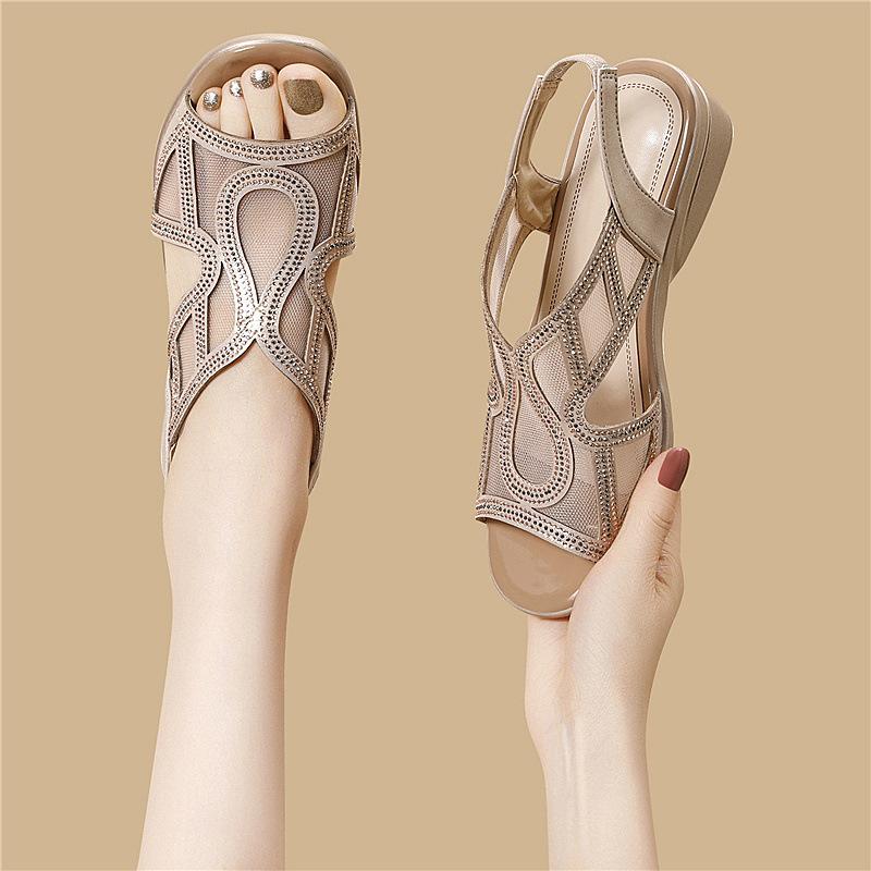 

Versatile women s single shoes French hollow rhinestone fish mouth sandals women s platform mesh yarn one pedal casual women s shoes slippers 40