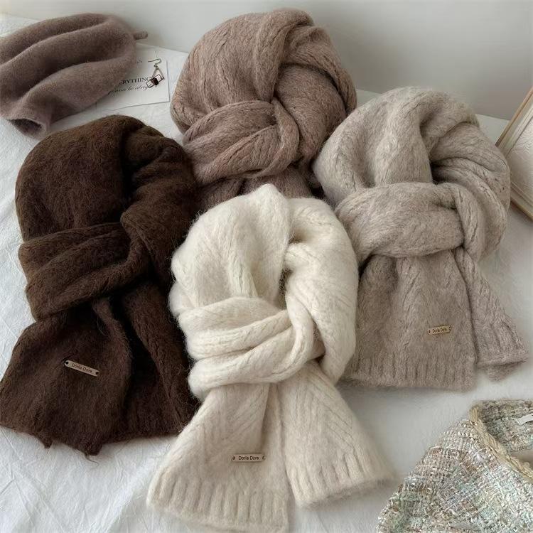 Women's Alpaca Wool Blend Knitted Scarf - Solid Color, Winter Korean Style, Trendy Student Accessory
