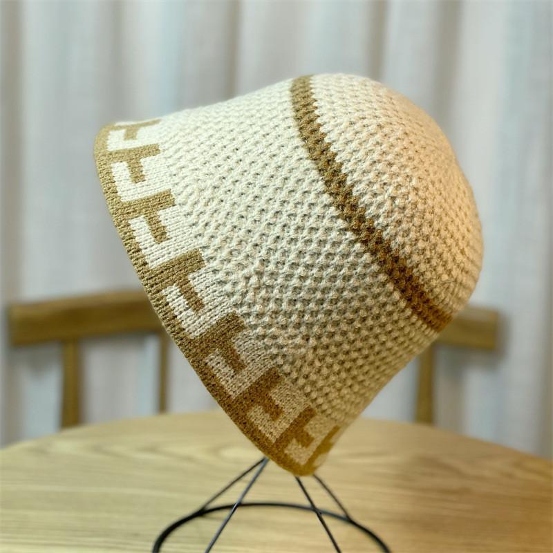 Корейская стильная толстая вязаная шапка-бини для женщин, осенне-зимняя, модная панама с цветными блоками бежевый