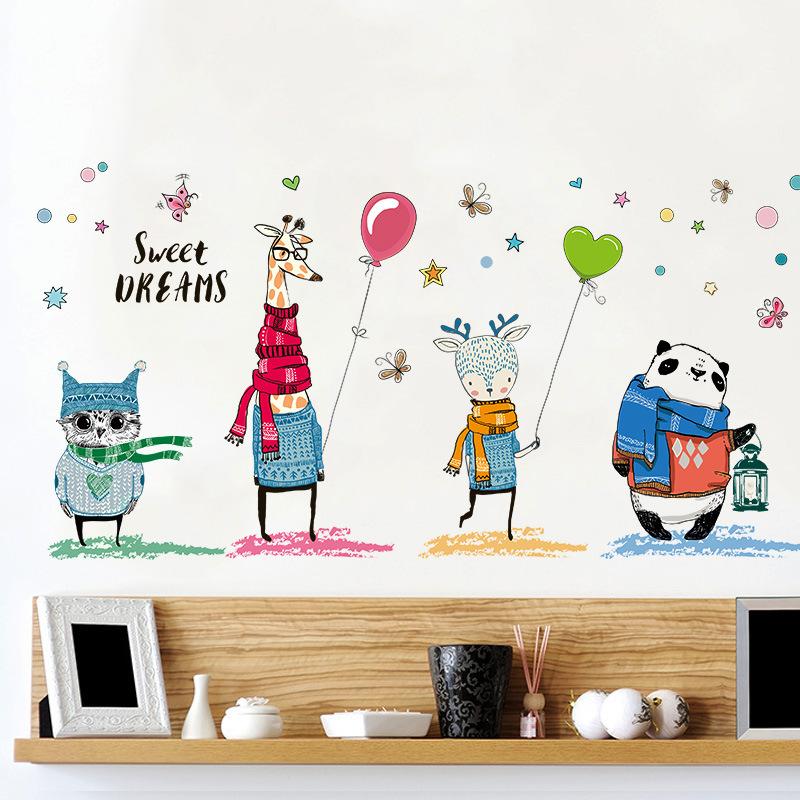 Kreatywne Kreskówkowe Zwierzątka Naklejki Ścienne do Salonu Sypialni Pokoju Dziecięcego Dekoracja Zdejmowane Naklejki Ścienne