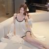 Spring and Autumn Ice Silk Pajamas Women's Robe Suspender Shorts Pure Desire Girls French Lace Homewear Summer