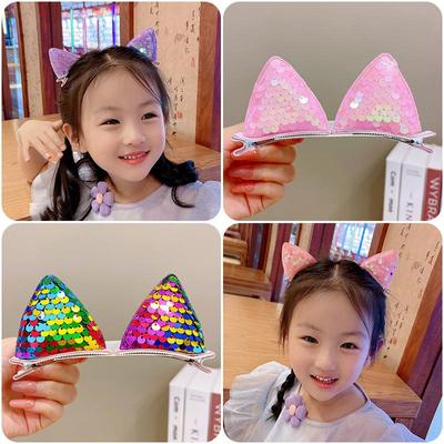2PCS New Sequins Cat Ears Hairpins Girls Cute Hair Clips Hair Accessories Child Sweet Barrettes Kids Fashion Headwear Ornaments