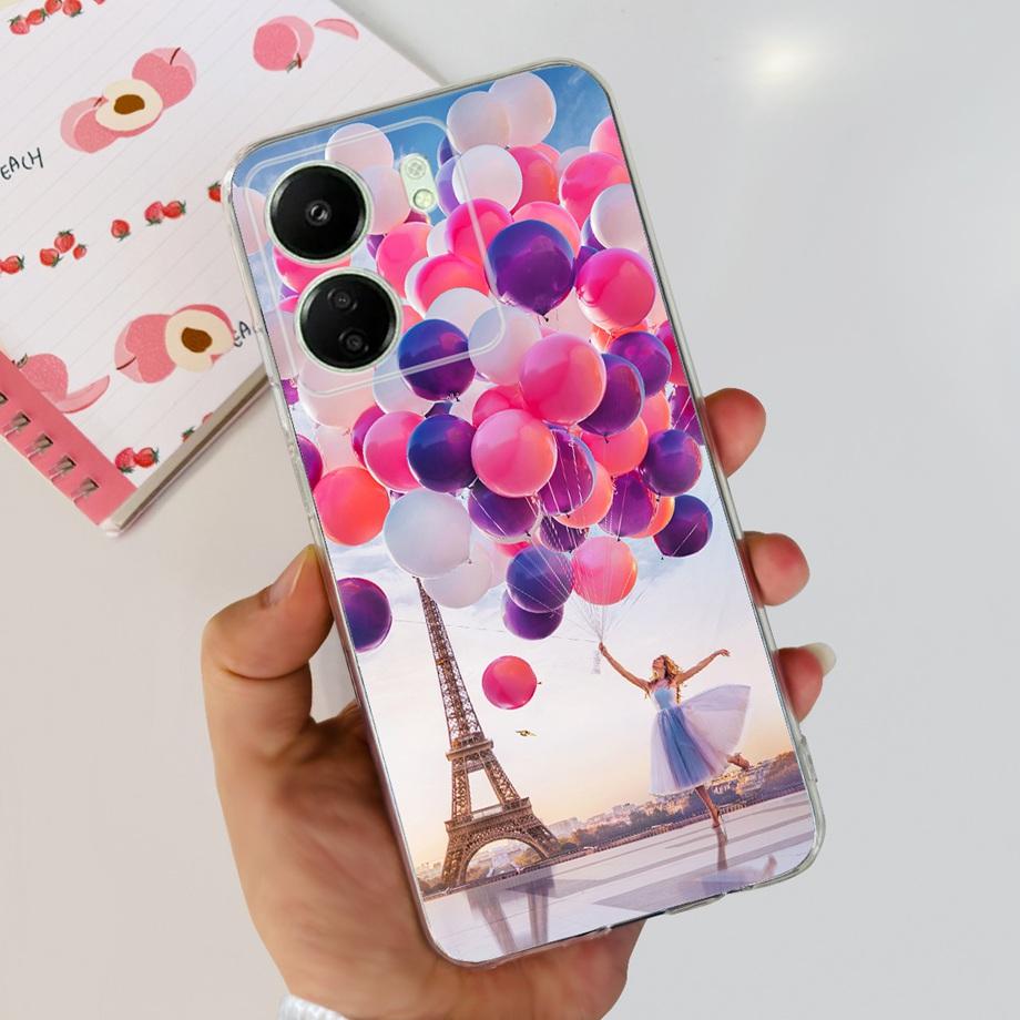 For Xiaomi Poco C65 Case for PocoC65 Silicone Funda Para Capa Coque Soft Phone Cases Back Cover Marble Flower Pattern Shockproof