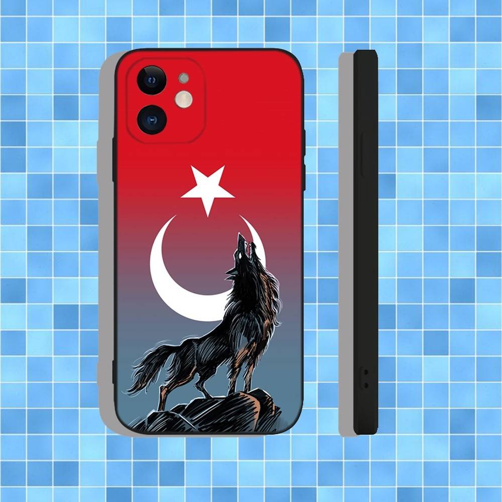 Turk Wolf Turkey Flag Phone Case For iPhone 17,16,15,14,13,12,11,Pro,Max,Plus,Air,X,XS,XR,SE,8,7,Mini,Soft Black Case