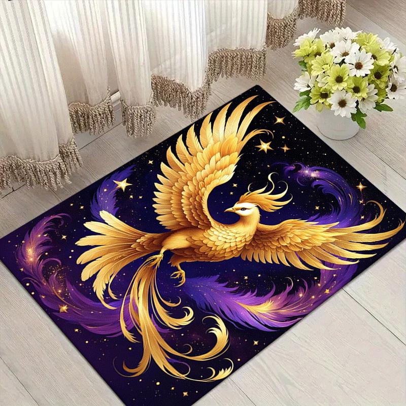 

1 шт. Ковер с узором Феникс, Мягкий фланелевый коврик для пола для гостиной, спальни и офиса, Коврик под журнальный столик и диван, Можно стирать в машине 60cm by 90cm