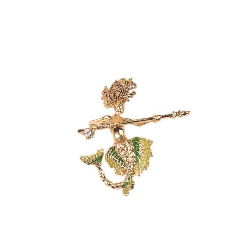 Retro Fashion Mermaid Brooch Brooch Diamond Mermaid Brooch Medium Antique Coat Clothing Accessories