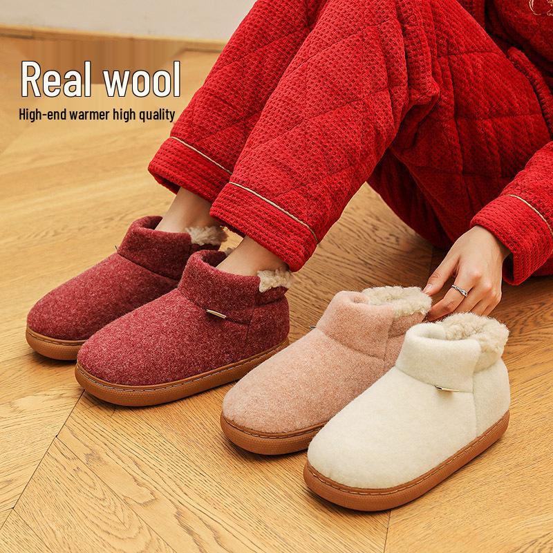 Men's High Heel Wool and Cotton Slippers: Warm, Non-Slip, Velvet Lined for Autumn & Winter