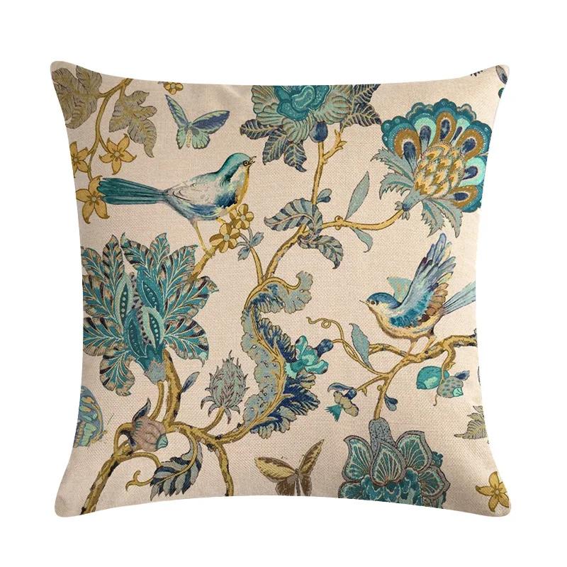 American Country Flower Bird Series Flax Embrace Pillowcase Home Sofa Adornment Cushion Cover 45*45cm