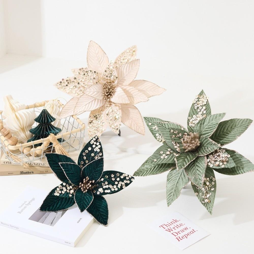 New 25CM Artificial Poinsettia Flower Glitter Sequins Simulation Flowers Sparkling Sequins Flower Wedding Decoration