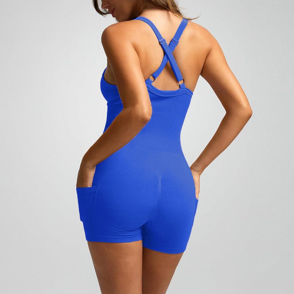 Women's Fashionable Solid Color Round Neck Tight Back Yoga Suit Yoga Jumpsuit