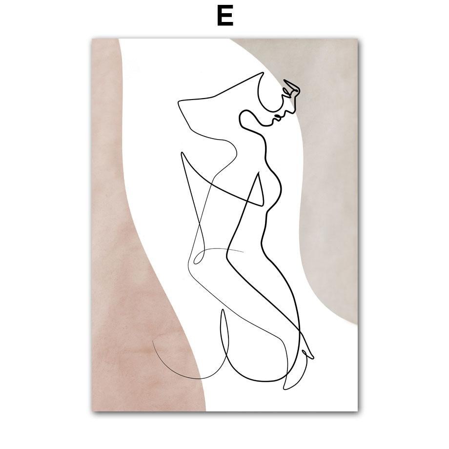 Pintura em Tela Arte de Parede Linha Corpo de Menina Preto Branco Minimalista Pôsteres e Impressões Nórdicos Imagens de Parede para Decoração de Sala de Estar