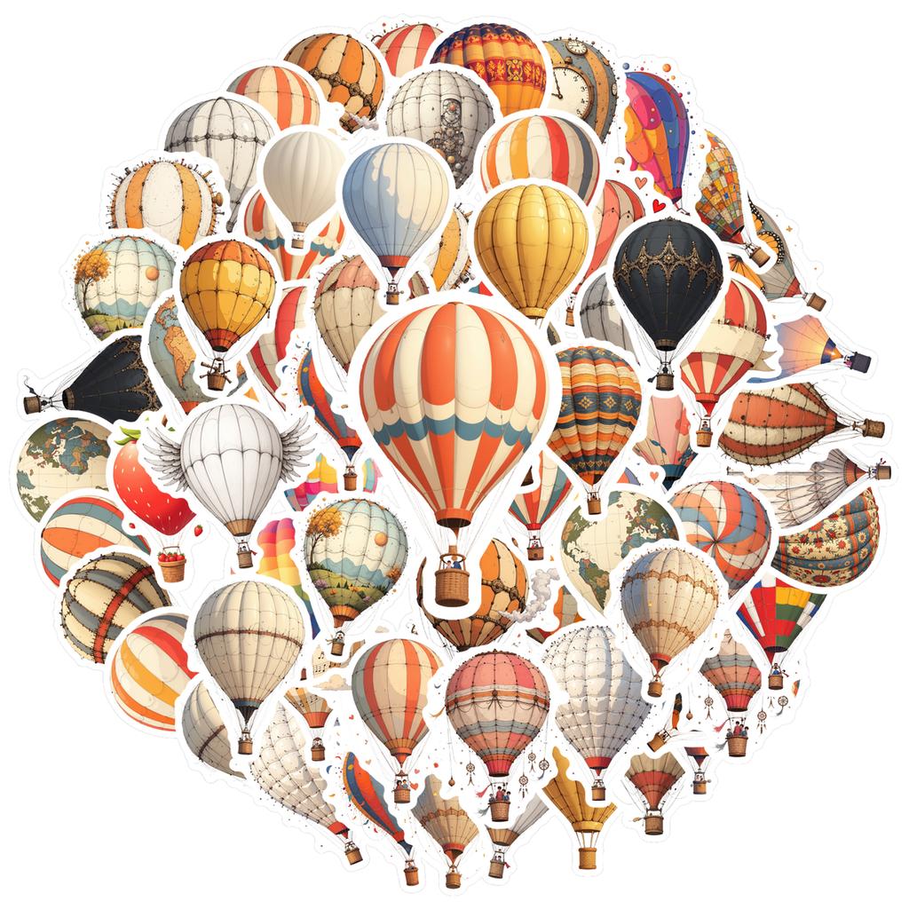 35pcs-100pcs Whimsical Hot Air Balloon Stickers Retro Sky Students Stickers DIY Stickers For Laptop Luggage Scrapbook