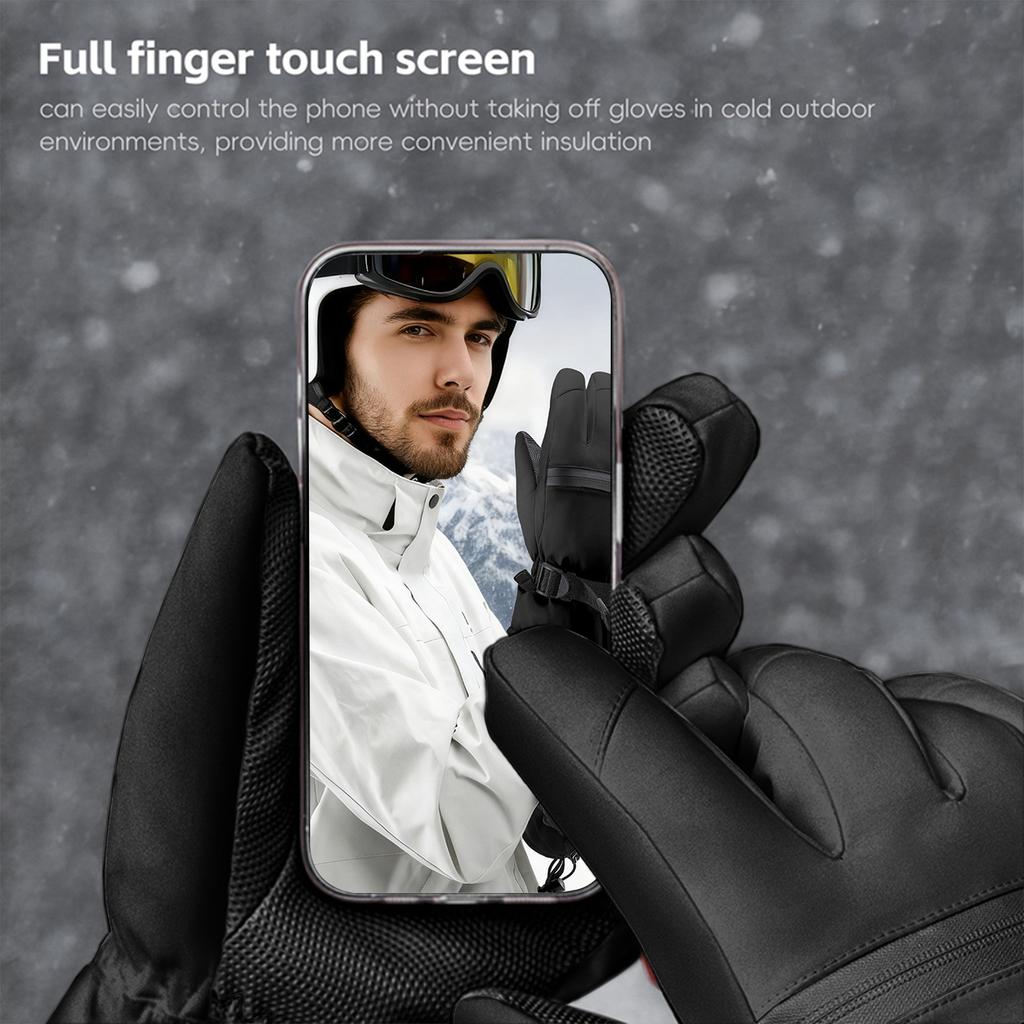Cotton Ski Gloves Rainproof Cold Resilience -40℃ Touch Screen Slip-resilience Warm Gloves for Skiing Riding Winter Commuting Black L