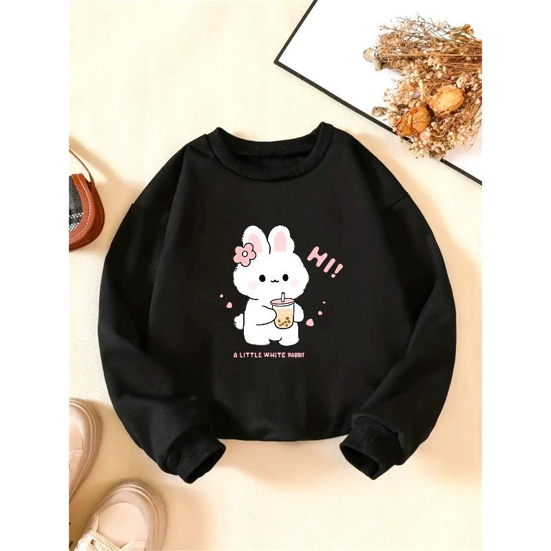 Kids Crewneck Sweatshirt, Cute Little Rabbit Animal Graphic Print, Soft Stylish Pullover Tops for Spring & Autumn 110