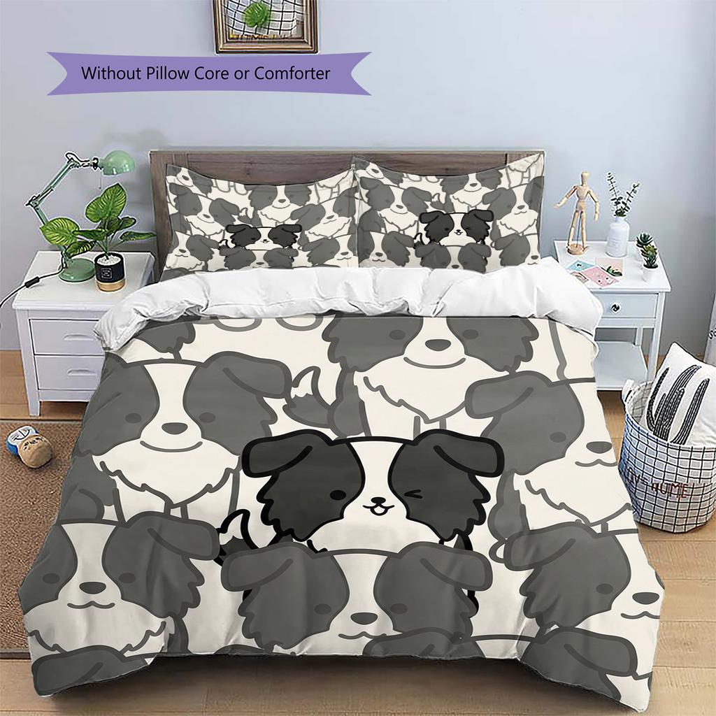 Border Collie Muster Bettwäsche Steppdecke Set Bettbezug Kissenbezug Heimdekoration Geburtstagsgeschenk (1 Bettbezug + 2 Kissenbezüge, ohne Füllung)