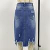 Saia jeans feminina de verão temperamento irregular buraco borla saia de comprimento médio