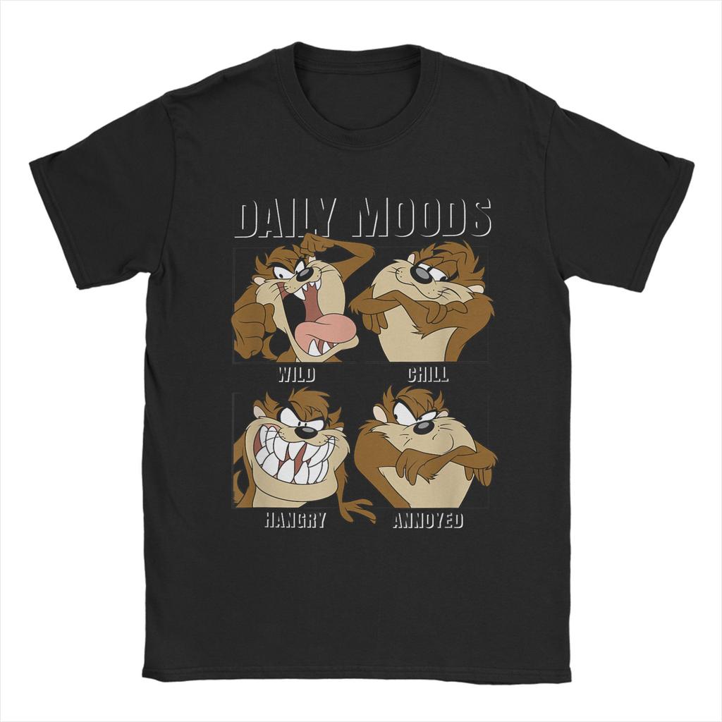 Men T-Shirts Tazmanian Devil Daily Moods Panels Tazed Funny Pure Cotton Tees Short Sleeve T Shirt Crew Neck Clothes New Arrival