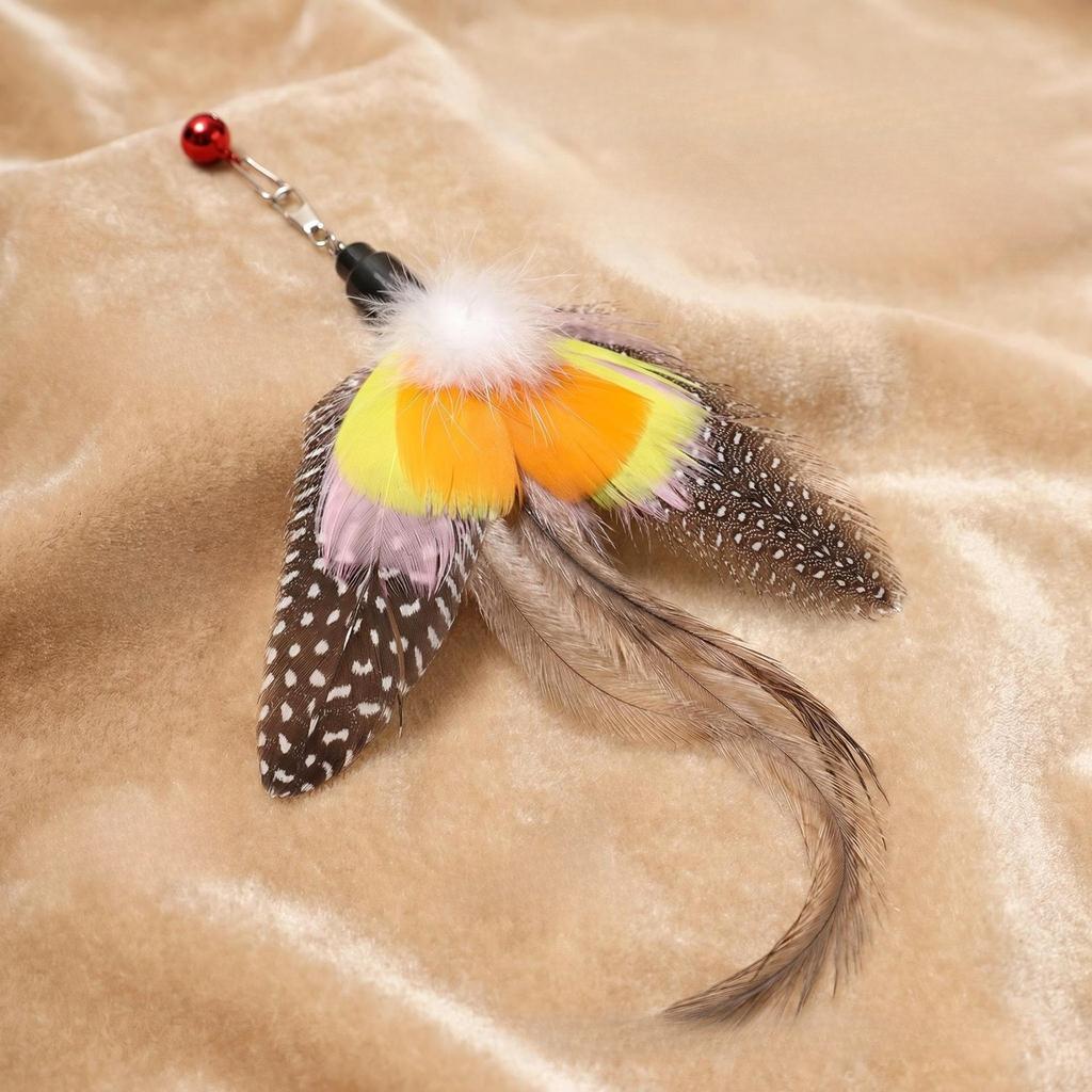 Artificial Insect Cat Teaser Stick Accessories Brown Feather Replacement Head Kitten Pet Toy Wand