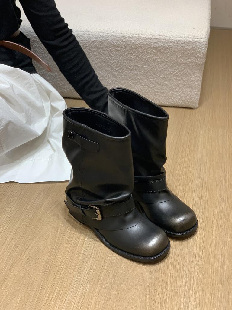 Retro Brown Martin Boots Women's Shoes 2025 New Spring and Autumn Single Boots Thick Heel Thin with Skirt Trouser Boots Short Boots