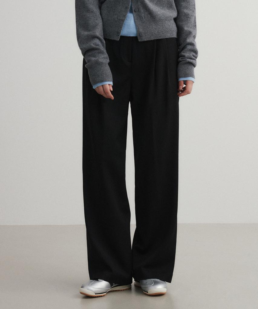 SUARE WOMEN Wool Double-Pleated Semi-Wide Slacks Black