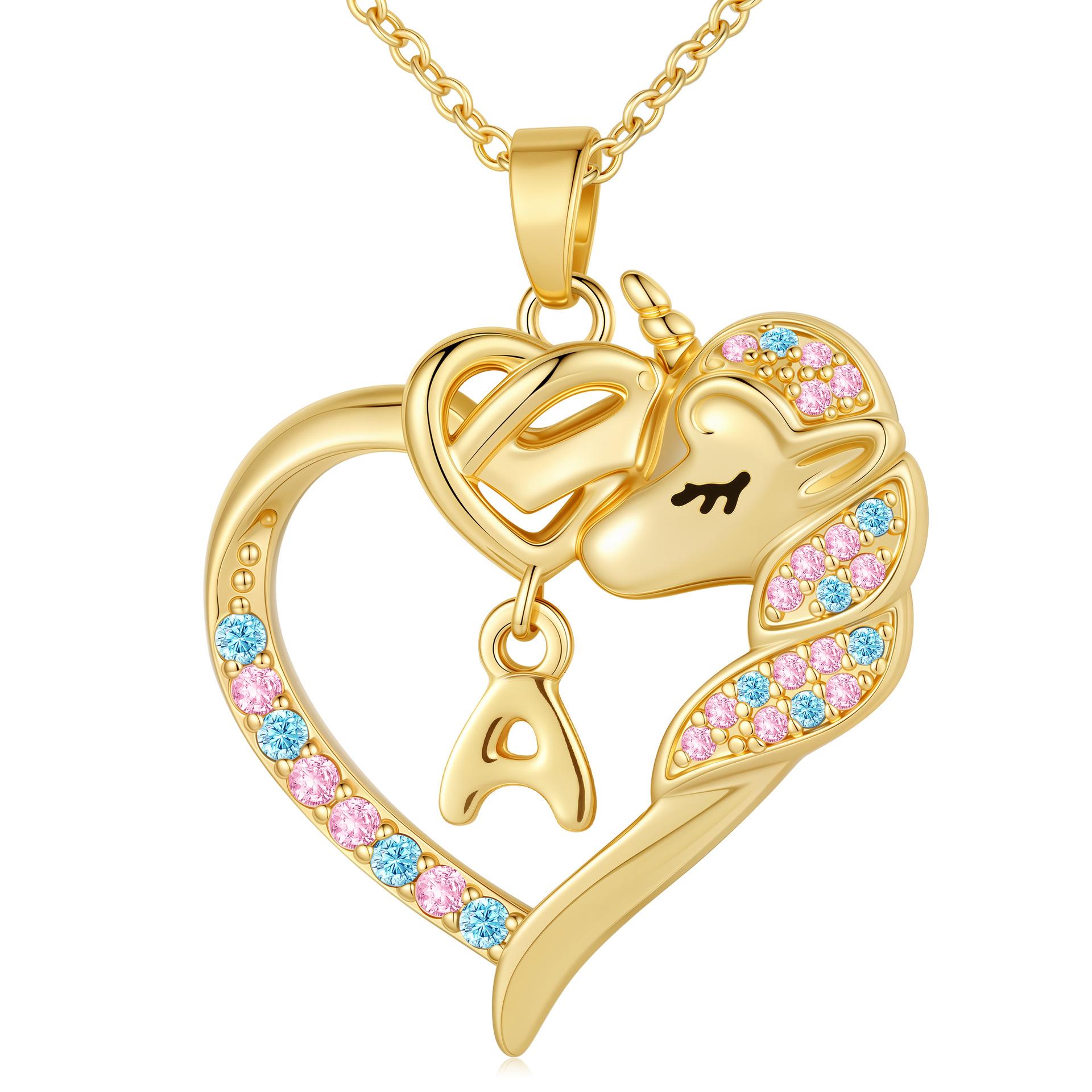Unicorn Necklace with Colored Zircon Stones, Versatile Heart-shaped Pendant SF1013 SF1013-A