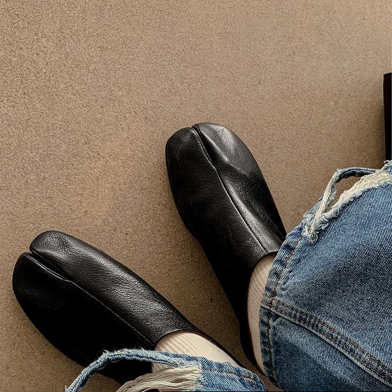 Fashion Low Heels Women Pumps Square Toe Splitting Toes Genuine Leather Slippers Spring Summer Concise Casual Working Shoes Woman New