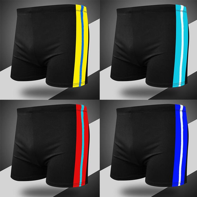 Mens Plus Size Swim Trunks With Color Block Stripe Design Milk Silk Fabric Pool Hot Swimming