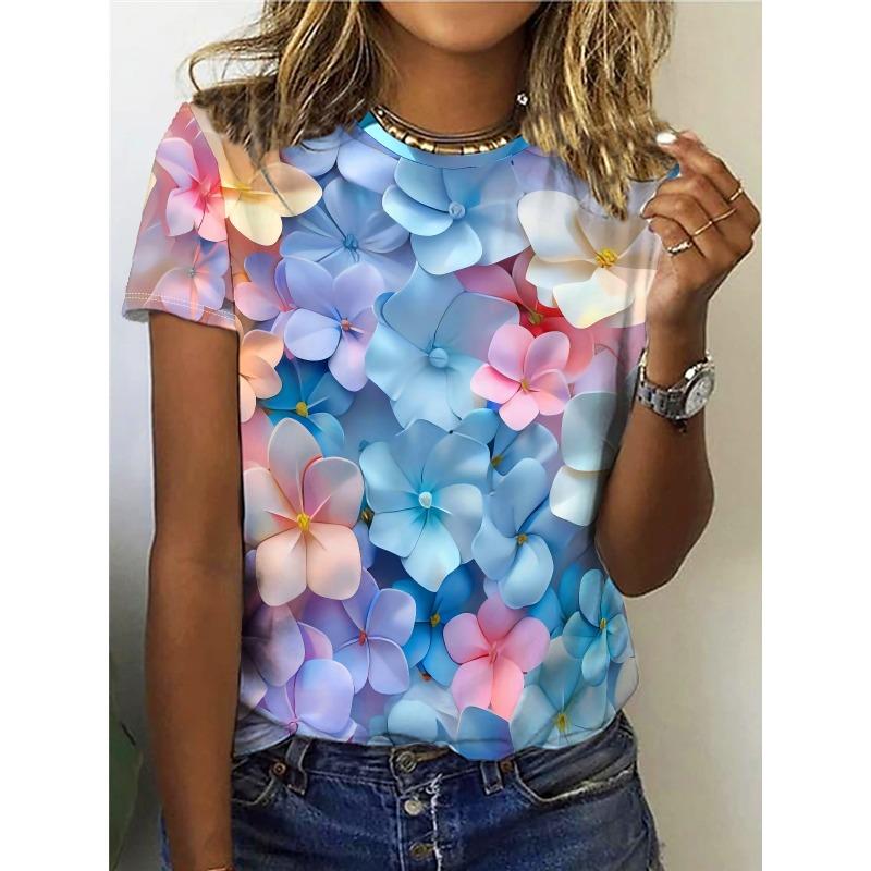 Summer Flower Bird 3D Print T-shirts Women Streetwear Harajuku Casual Fashion Y2k Short Sleeve T Shirt O-neck Tees Tops Clothing