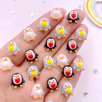 50 sztuk kolorowe żywicy Mini Kawaii serce pingwin artystyczne paznokcie Flatback aplikacja ze strasem kokardka do samodzielnego wykonania księga gości dekoracyjne akcesoria rzemiosło