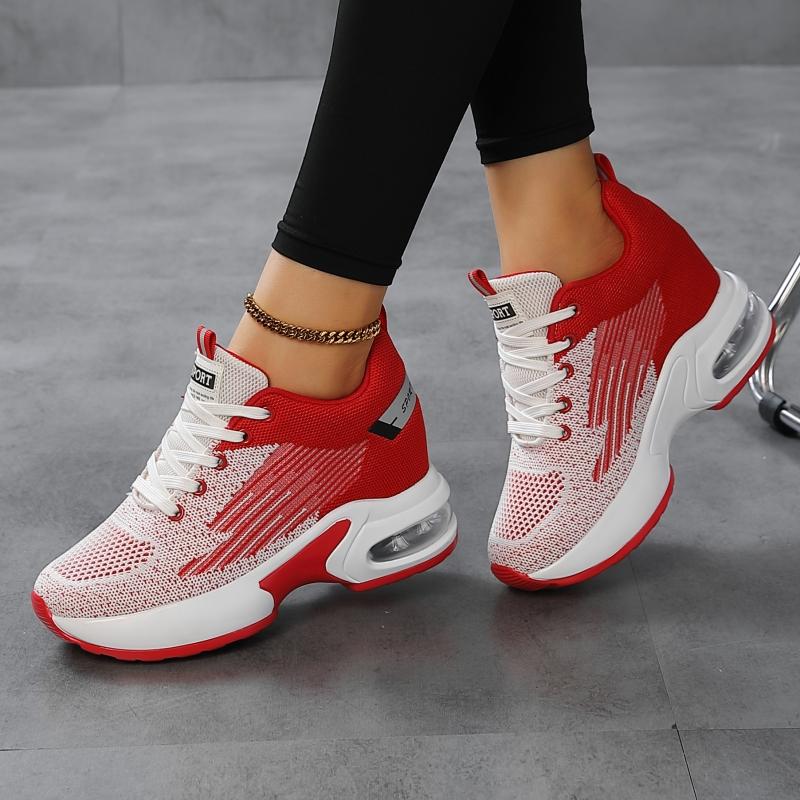Women's Air Cushion Sneakers Fashion Breathable Mesh Casual Sports Shoes Non-slip Knitted Walking Footwear Height-increasing