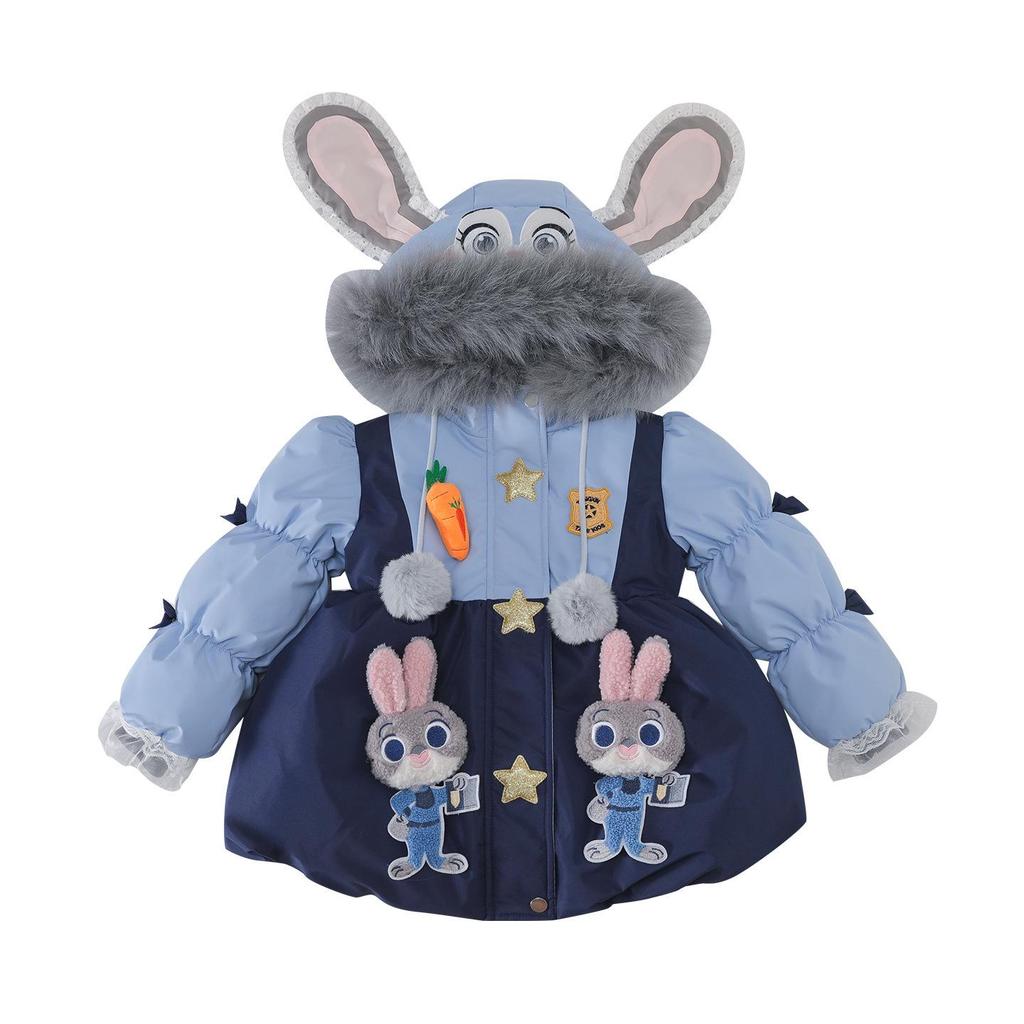 2025 Winter Girls' Elegant Rabbit Officer Down Jacket – High-End Fashion Baby Coat
