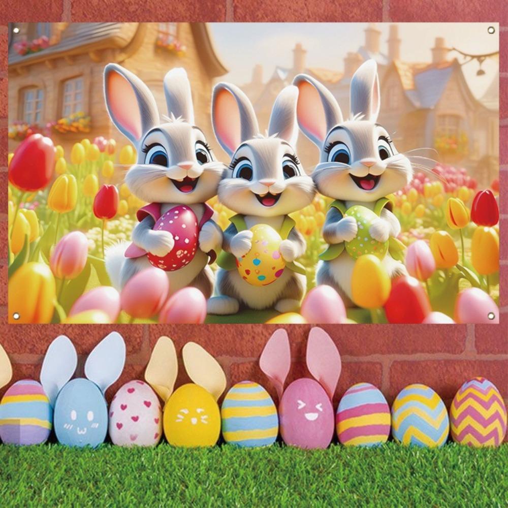 Celebrate Tulip Bunny Eggs Background Cartoon Poster Props  Courtyard Indoor Outdoor