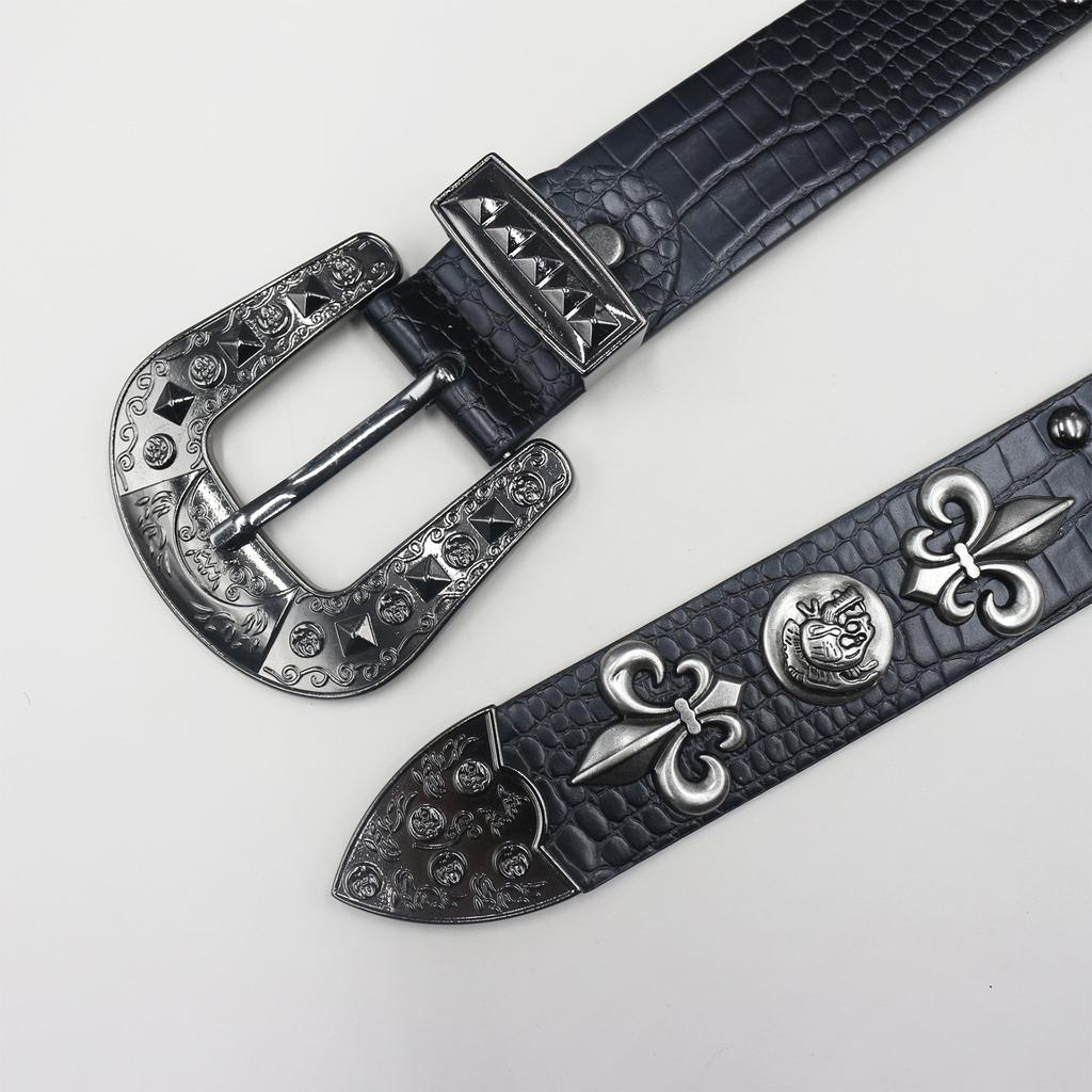 Krokodilmuster Amerikanischer Western Nieten Krähen Accessoires Totenkopf Nieten Gürtel Punk Herren Gürtel Damen Hundert