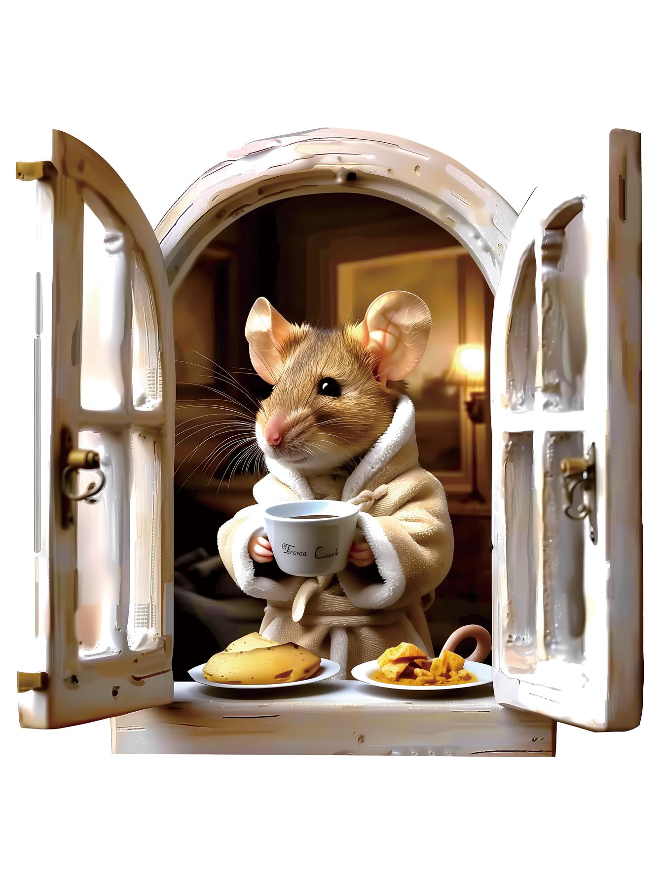 

Cartoon 3D Stickers Drinking Coffee Mouse Sticker Kawaii Toilet Stickers Waterproof Bathroom Decor Vinyl Decals Home Decoration (as the picture,12x12cm)
