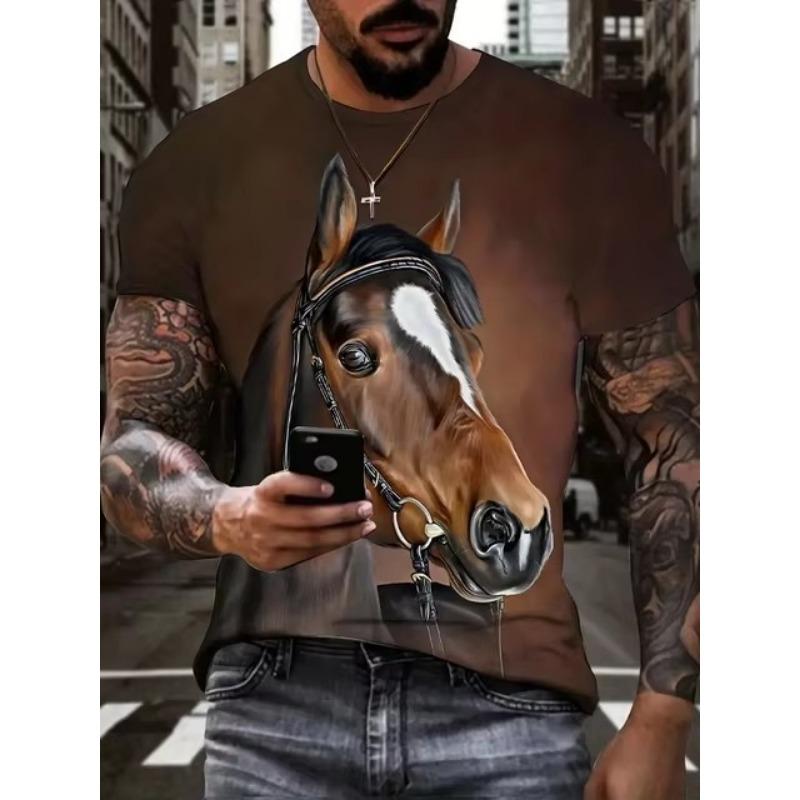 3D T-shirt Cool Trendy Men's Camouflage Hunting Animal Casual Horse Printed Short Sleeve