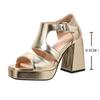 Fashion Summer New Gladiator Block Heel Sandals Women Platform Pumps Thick Shoes for Office Model High Heels Gold Silver Sandalias Mujer