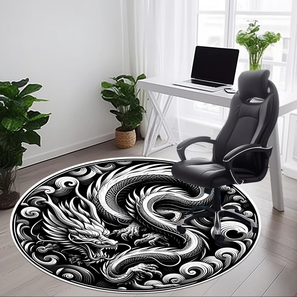 1PC Dragon Yin Yang Office Round Rug, Non slip, Soft and Durable Office Rug for Interior Decoration, Perfect for Office