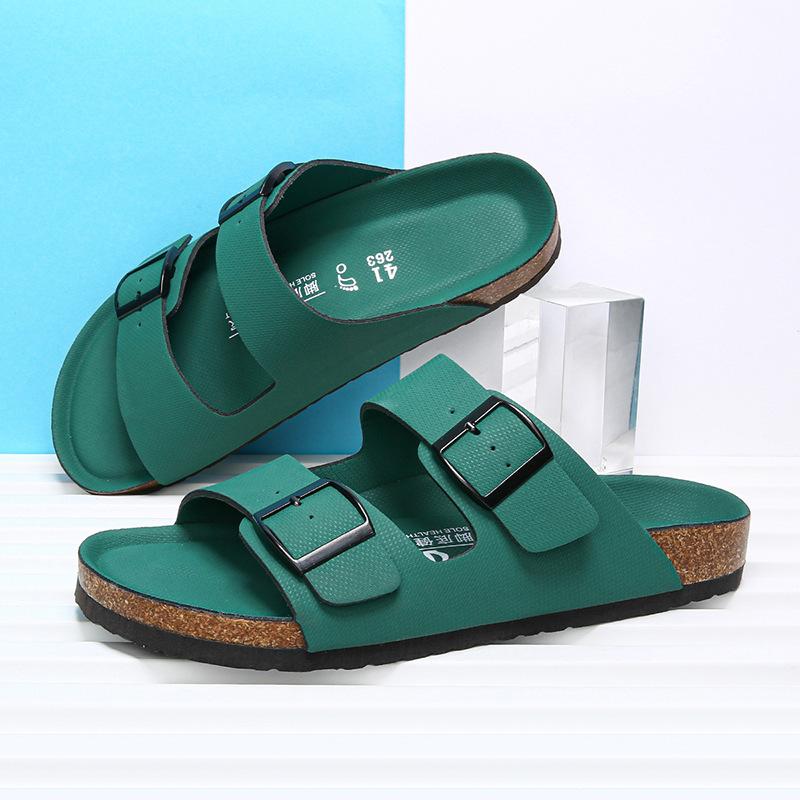 

New cork slippers men s and women s same finger-catching slippers wear platform casual sandals solid color casual shoes 35