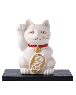 Maneki Neko Weißes Lackware Pfote Metall Glücklich Gut Feng Takaoka Kupferware Neko Gin-Yado (Glückliche Katze) (Rechts Erhöht) / Figurinen, Katze, Glück, Shui,