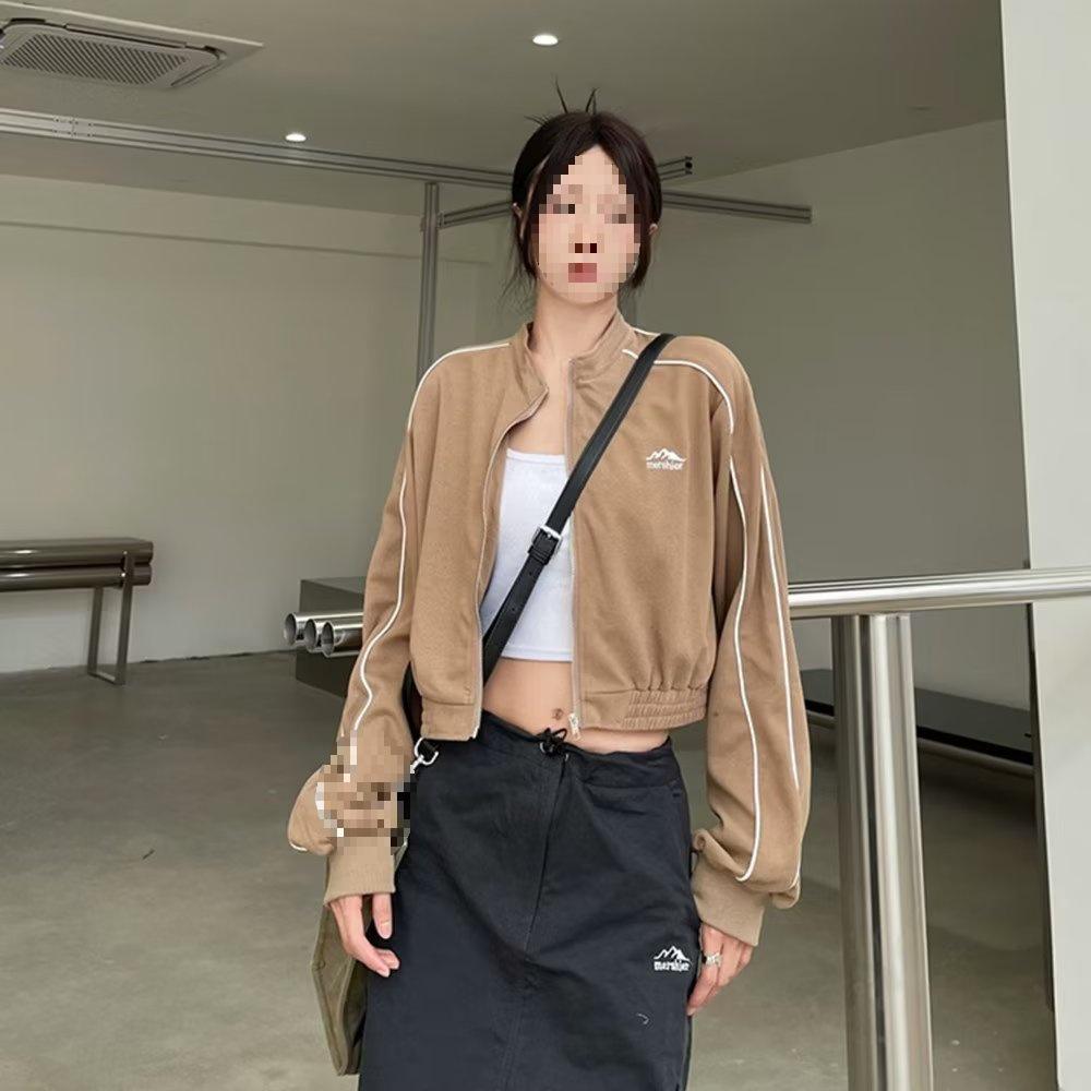 

Women s Retro Black Stand Collar Slim-Fit Autumn Cardigan Hoodie - Plus Size Casual Outerwear XL кофейный