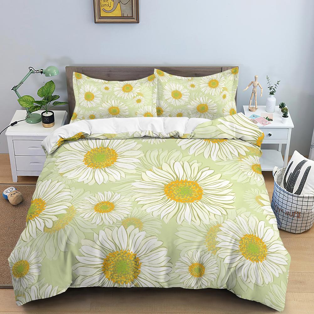 Daisy King Queen Duvet Cover Flowers Butterfly Bedding Set For Kids Teens Adults White Floral Theme 2/3pcs Polyester Quilt Cover