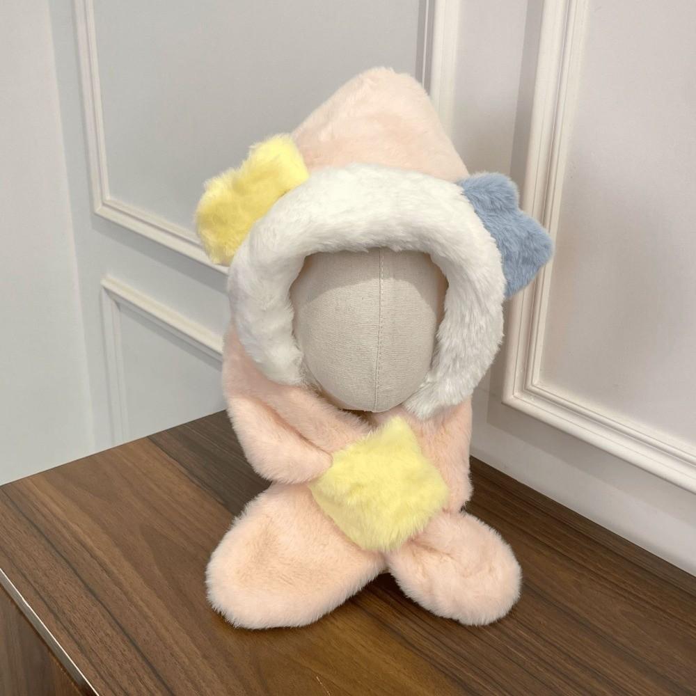 2-In-1 Hat Scarf Set Thick Fluffy Windproof Warm Integrated Hat And Scarf Cartoon Ear Hooded Scarf For Kids For Boys Girls