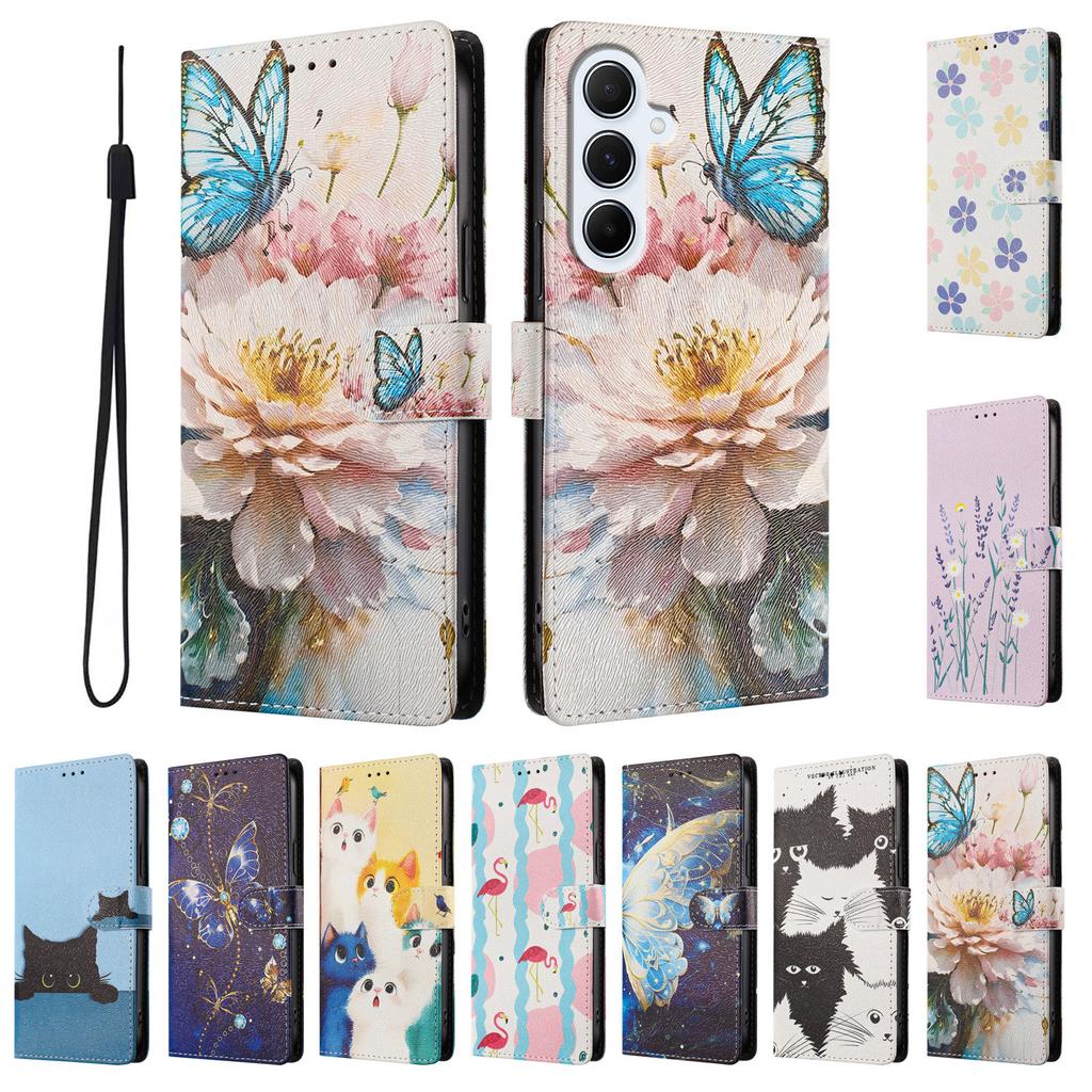 Flower Pattern Flip Case For Samsung Galaxy A57 A37 A17 A07 A56 A36 A26 A16 A06 A55 Wallet Leather Phone Cases Stand Book Cover