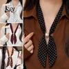 Satin Neck Scarf Women Imitation Pearl Buckle One-Piece Design Lightweight Chiffon Breathable Summer French Retro Black White Dot Collar Decorative