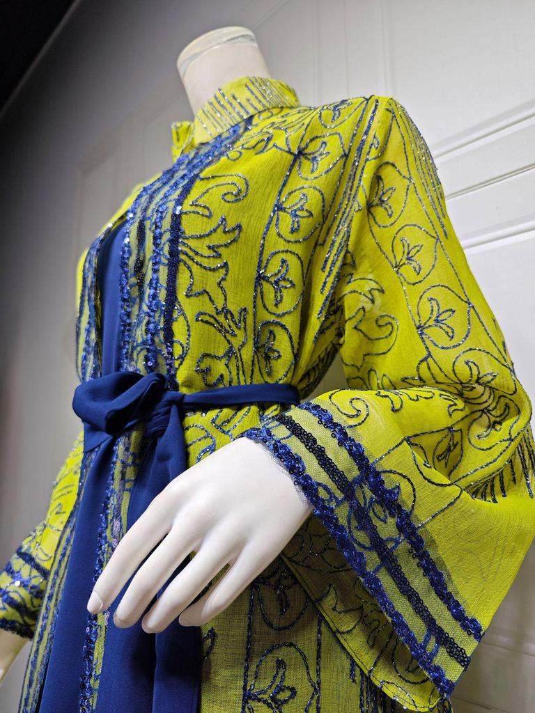 AB333 Elegant Middle Eastern Two-Piece Robe Set with Belt - Dubai Long Cardigan Dress