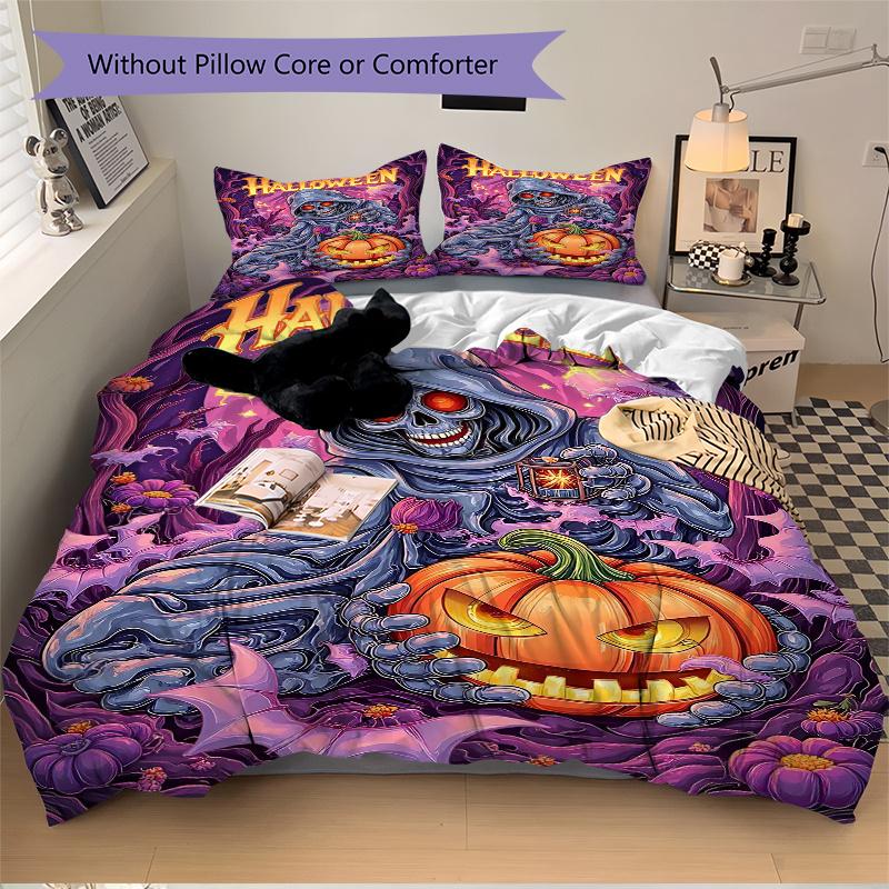 3pcs Halloween Theme Bedding Set, Including 1 Quilt Cover and 2 Pillow Shams, Without Filling, Soft and Comfortable Home Bedroom N050