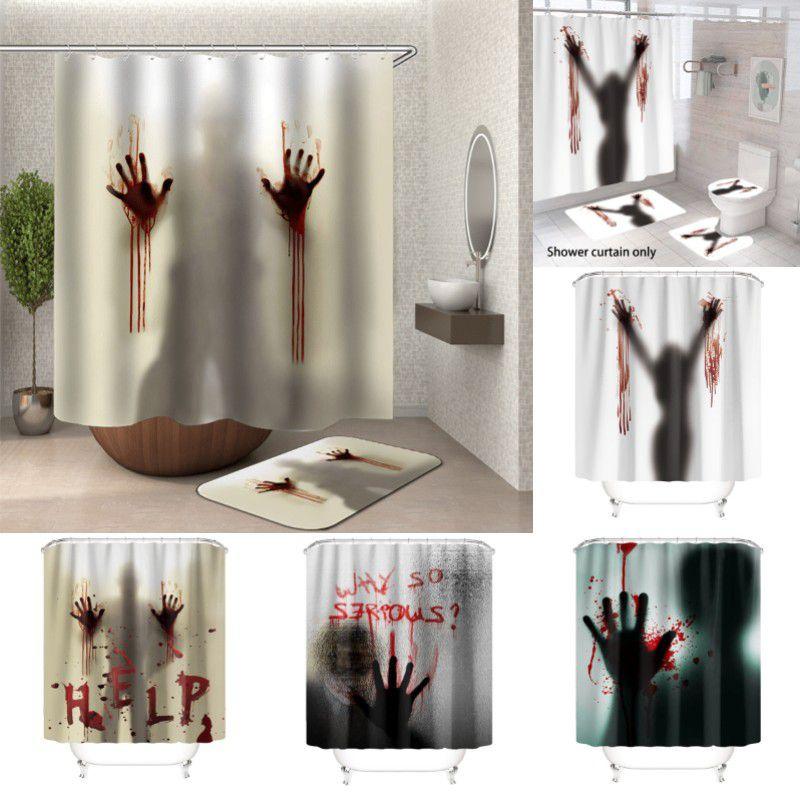 Bloody Hands Halloween Shower Curtain With Hooks For Spooky Decoration